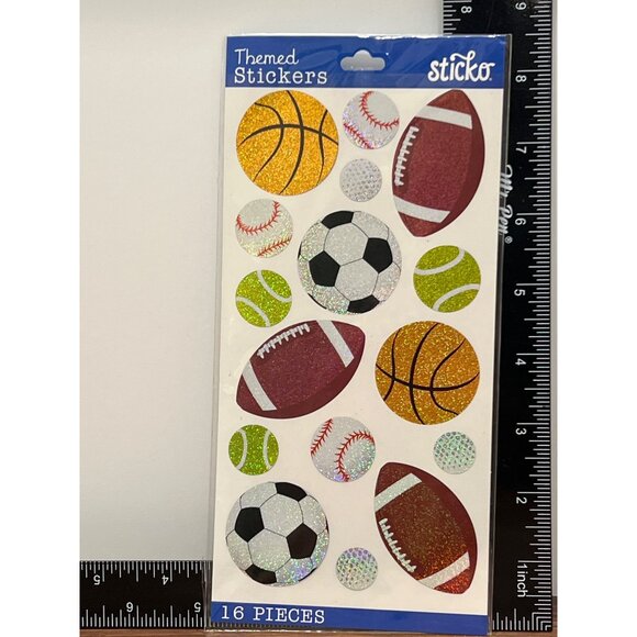 Sticko Themed POPULAR Sports Ball Stickers 16 Pieces 52-38-258 FOOTBALL SOCCER - Picture 2 of 4